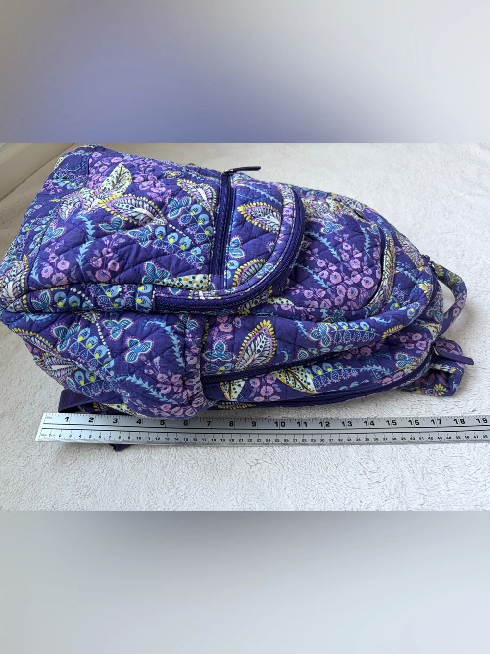 Vera Bradley Quilted Purple Backpack Retired Batik Leaves Pattern